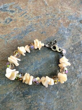 Emily Ray Sterling Silver Cream Shell & Aurora Crystal Beaded Bracelet